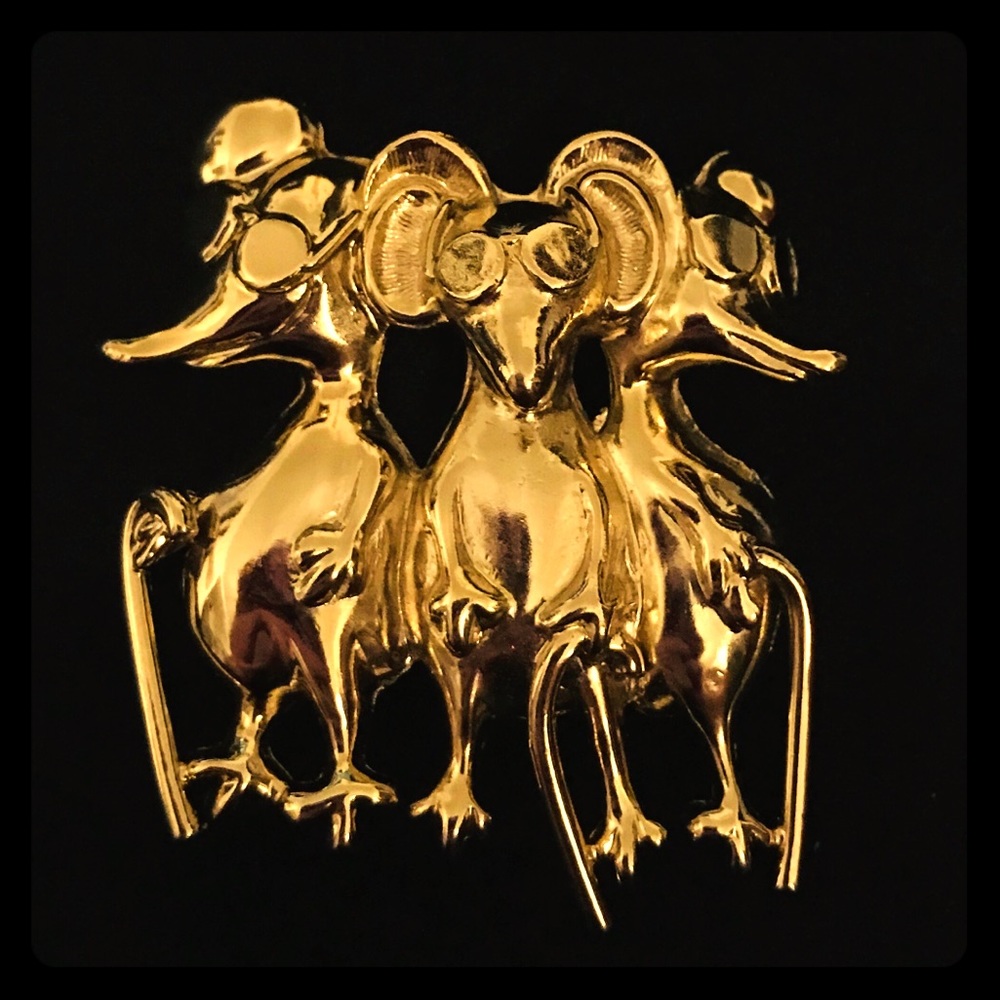 Vintage Three Bling Mice Brooch